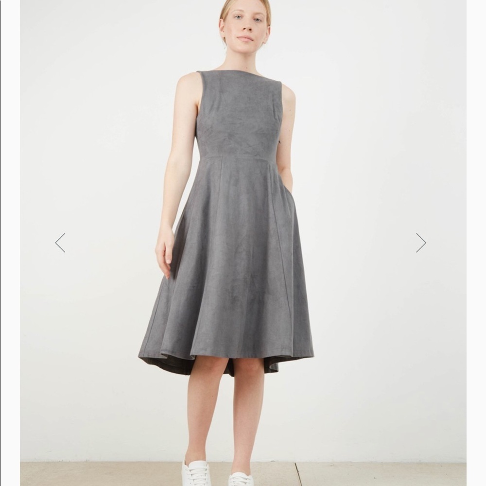 • Hemsmith • Tamera Suede Gray Midi Dress Small